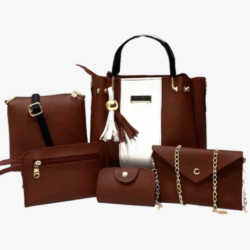 WOMEN FASHION DARK BROWN 5 PIECE HAND BAG