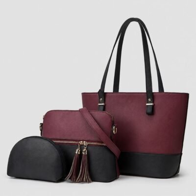 CARLA MAROON/BLACK 3 PCS SHOULDER BAG