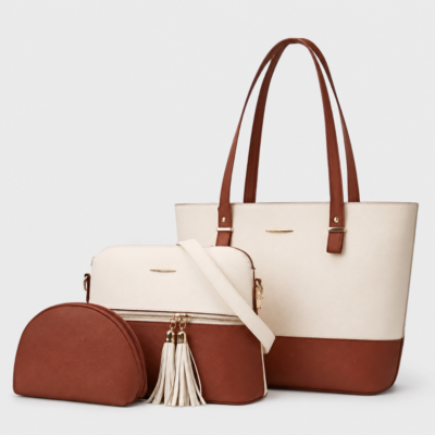 CARLA WHITE/BROWN 3 PCS SHOULDER BAG