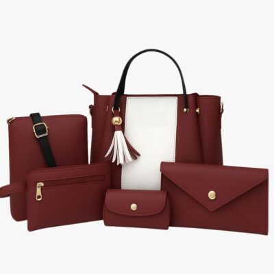 WOMEN FASHION MAROON 5 PCS HAND BAG