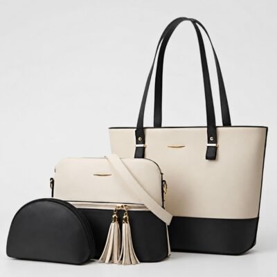 CARLA WHITE/BLACK 3 PCS SHOULDER BAG