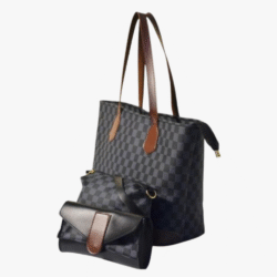 BLACK CHECKERED TOTE HAND BAG SET.