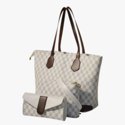 WHITE  CHECKERED TOTE HAND BAG SET.