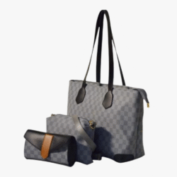 GREY CHECKERED TOTE HAND BAG SET.
