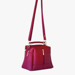 MAROON LUXE LEATHER 4-ZIP BUCKET BAG