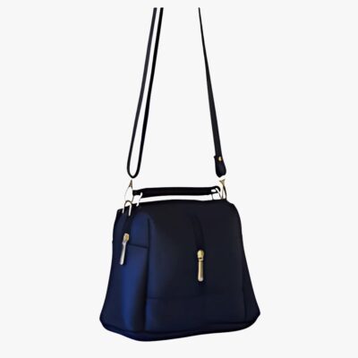 JET BLACK LUXE LEATHER 4-ZIP BUCKET BAG