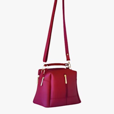 MAROON LUXE LEATHER 4-ZIP BUCKET BAG