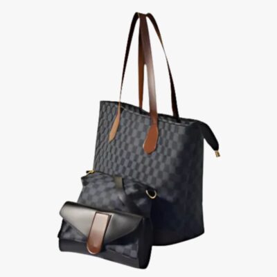 BLACK CHECKERED TOTE HAND BAG SET